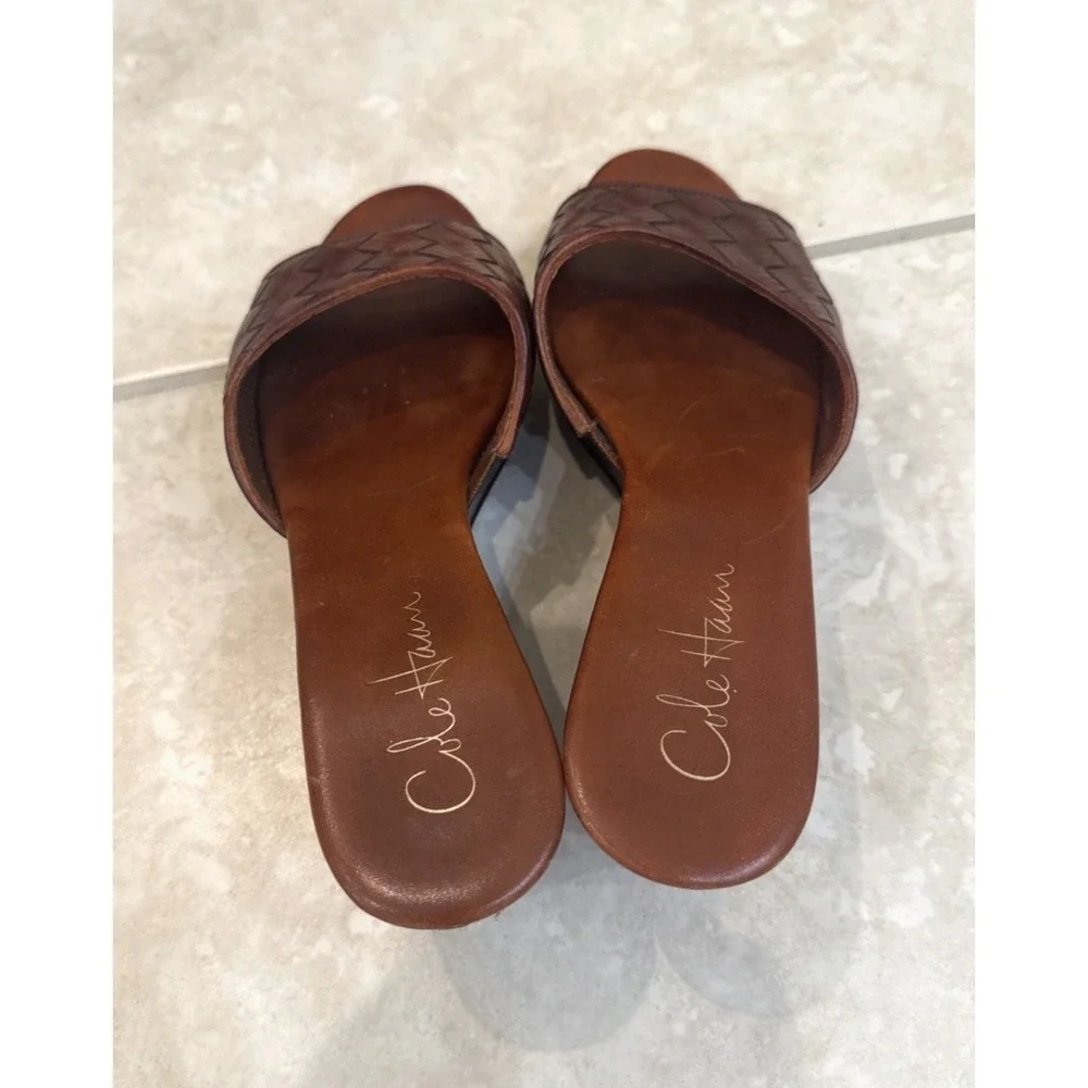 Cole Haan‎ Air Footbed Slip On Brown Woven Leather Wedge Sz 7.5 B Comfort
